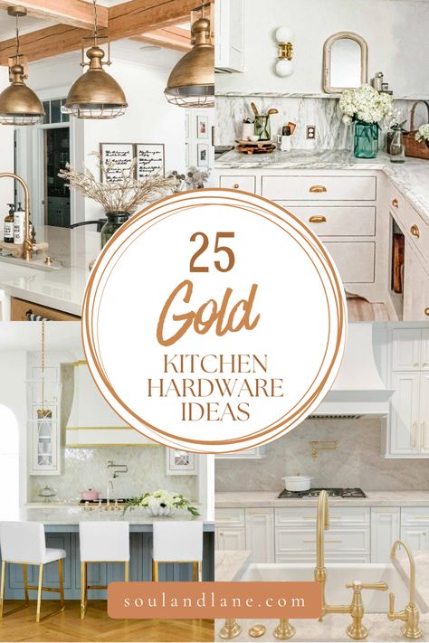 Step into a world of gilded elegance where gold kitchen hardware transforms ordinary spaces into realms of luxury and style. Whether you're revamping your cabinets, drawers, or sink, these gold accents promise to add a sophisticated flair that captivates and charms. Explore a variety of designs that cater to every taste, from bold, contemporary lines to timeless, ornate details. With our ideas, your kitchen will not only reflect exquisite taste but also become a warm, welcoming centerpiece of yo Brushed Gold Kitchen Hardware White Cabinets, Cream Kitchen Cabinets Gold Hardware, Kitchen Backsplash With White Cabinets And Gold Hardware, Muted Gold Kitchen Hardware, Kitchen Remodel White Cabinets Gold Hardware, Beige Kitchen Cabinets With Gold Handles, Brushed Gold Kitchen Hardware Modern, Gold Cabinet Hardware Farmhouse, Gold Fixtures With Stainless Appliances