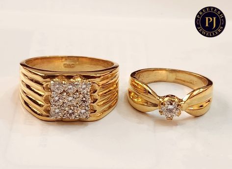 Gold Couple Rings Design Unique, Engagement Rings Couple Unique, Indian Engagement Rings Gold Jewellery, Engagement Ring For Bride Indian Gold, Couple Ring Design Gold Engagement, Couple Gold Rings Engagement, Engagement Rings Couple Gold Indian, Couple Wedding Rings Gold, Gold Engagement Rings Indian