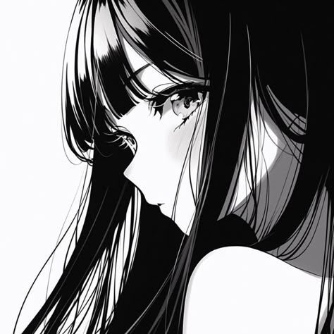 Black Hair And Bangs, Aesthetic Profile Picture Cartoon Soft, Pp Wa, Pp Anime, 캐릭터 드로잉, Anime Monochrome, Anime Profile, Cartoon Profile Pics, Cute Profile Pictures