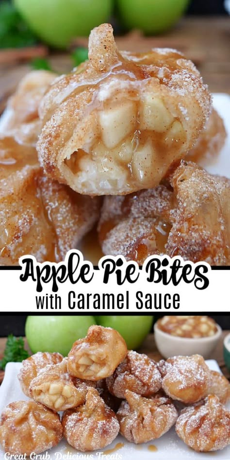 Apple Pie Bites are the perfect apple pie dessert recipe for a family gathering or a get together with friends, made with a sweet cream cheese mixture and fresh tart apples that are wrapped in a wonton wrapper and fried. Won Ton Apple Pie Bites, Apples In Wonton Wrappers, Sweet Wonton Wrapper Recipes, Wonton Pastry Recipe, Desserts With Wonton Wrappers, Wonton Apple Pies, Sweet Wonton Recipes, Wonton Wrapper Ideas, Stuffed Wonton Recipes