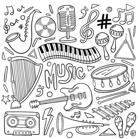 Doodle Art Music, Piano Doodle, Music Instruments Drawing, Musical Instrument Drawing, Music Instruments Illustration, Music Doodle Art, Piano Vector, Music Vector Illustration, Music Doodles