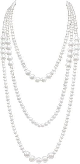 Amazon.com: Aisansty,Long Pearl Necklace for Women Layered Cream White Faux Pearl Beads Strand Necklace Costume Jewelry,Diameter Pearl 8MM,69": Clothing, Shoes & Jewelry Long Pearl Necklace, Pearl Fashion, Long Pearl Necklaces, Layered Necklaces Silver, Necklaces Silver, Pearl Strand, Princess And The Frog, White Pearl Necklace, Color Wedding