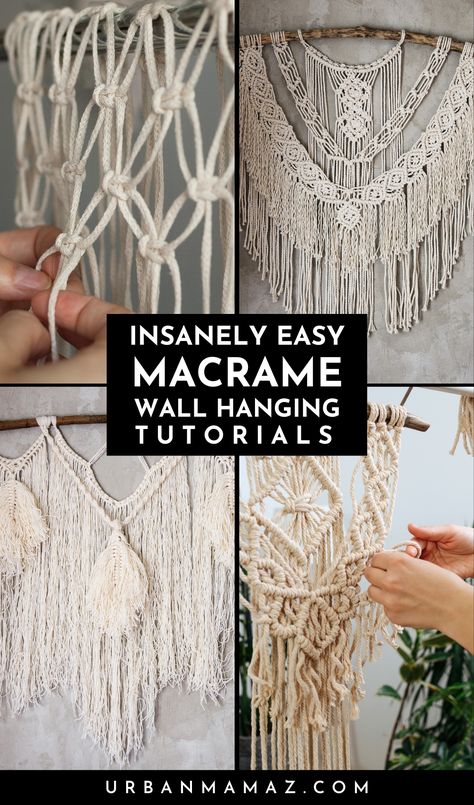 Looking for insanely easy macrame wall hanging tutorials? Check out these best macrame wall hanging tutorials and design ideas you shouldn't miss! Large Macrame Pattern, Easy Yarn Wall Hanging Diy, Tapestry Macrame Patterns, Macrame Wall Hanging Easy Diy, Homemade Macrame Wall Hangings, Macrame Stick Wall Hanging, Macrame Wall Hanger Tutorial, Diy Large Macrame Wall Hanging Tutorial, Easy Macrame Wall Hanging Pattern