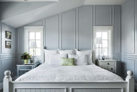 30 wall paneling ideas – modern and trad panel designs to elevate every space | Real Homes Bedroom Slanted Ceiling, Slanted Ceiling Bedroom, Traditional Style Bedroom, Wall Paneling Ideas, Paneling Ideas, Slanted Walls, Slanted Ceiling, Wall Panels Bedroom, Gray Walls