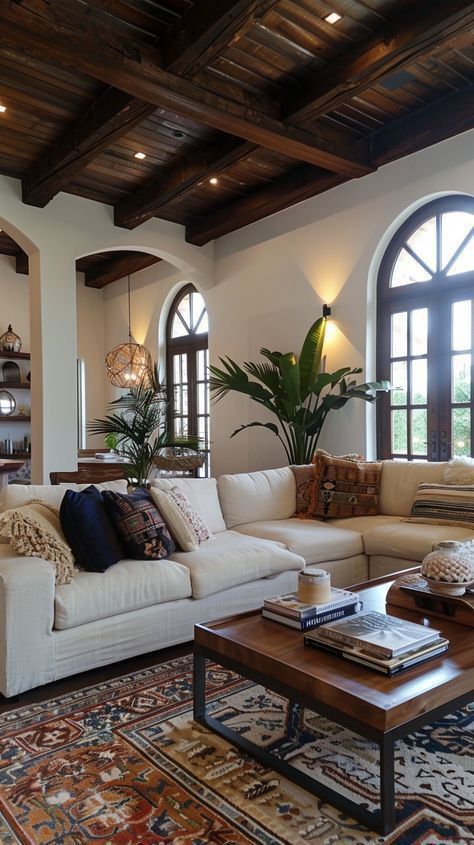 Hacienda Living Room, Hacienda Style Homes Interiors, Hacienda Interior, Hacienda Interior Design, Spanish Style Living Room, Spanish Living Room, Spanish Style Home Interior, Interior Design 2024, Modern Spanish Style