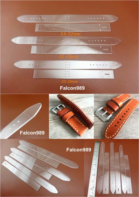 3SET 3SIZE LEATHER Craft Acrylic Fold Watch Strap Band Stencil Template Tool NEW - $13.49. 3set 3size Leather Craft Acrylic Fold Watch Strap Band Stencil Template Tool NEW20-18mm / 22-20mm /24-22mmWe sell only high quality tools!Excellent price!Excellent quality!Equal to or better than similar store brand-name!DESIGNED FOR LEATHER CRAFTERSBY LEATHER CRAFTERSYou Are Looking At set of Amazing Acrylic Leather PatternLeather Craft,You can see the details in the pictures.Material: Clear Acrylic / Per