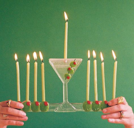 24 Cool Girl Hanukkah Decorations And Accessories We Love - Brit + Co Hanukkah Aesthetic, Hanukkah Bush, Susan Alexandra, Chanukah Decor, Kiddush Cup, Hanukkah Decorations, Hanukkah Candles, Cookie Tins, Dirty Martini