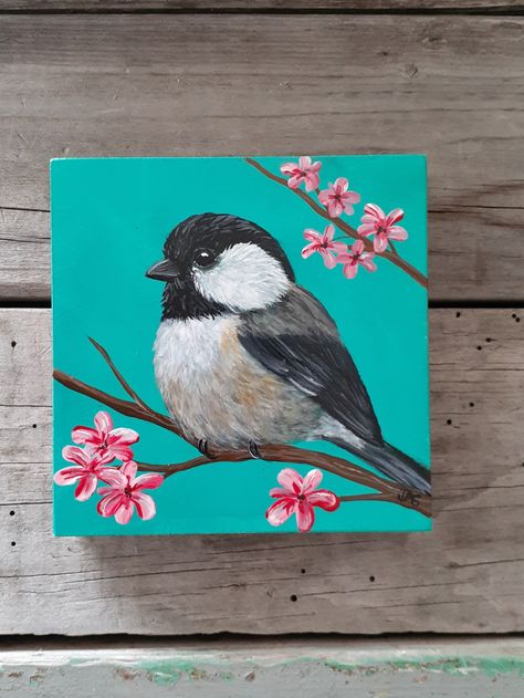 Easy Bird Canvas Painting, Birds To Paint In Acrylic, Bird Easy Painting, Chickadee Painting Acrylics, Paintings Of Birds Acrylic, Acrylic Bird Painting Easy, Painting Birds Acrylic, Acrylic Bird Paintings On Canvas, Bird Canvas Paintings