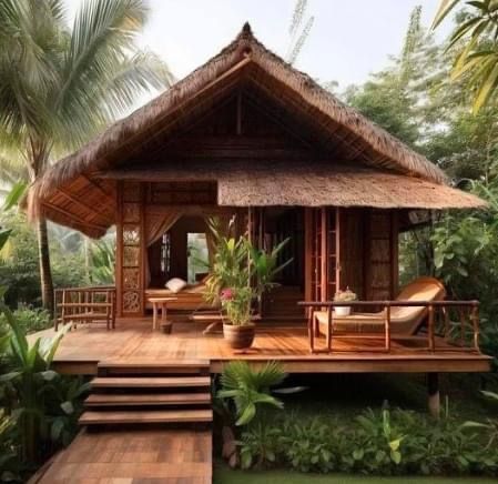 Bali Style Home, Modern Tropical House, Hut House, Tropical House Design, Bamboo House Design, Jungle House, Magic Home, Bali House, Small Wooden House