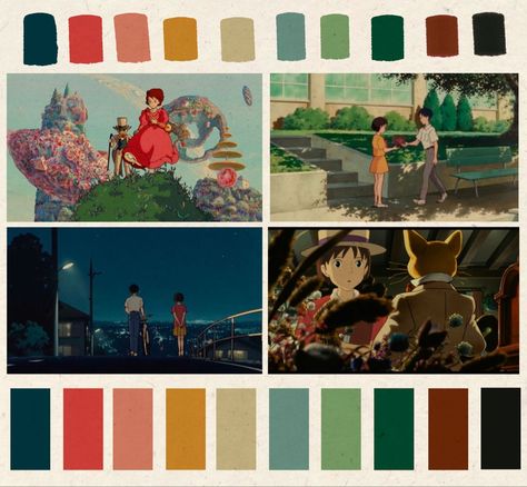 Animal Crossing Color Palette, Movie Cinematography, Movie Color Palette, Whisper Of The Heart, Sunset Color Palette, Color Tips, Animation Anime, Cinema Colours, Color Design Inspiration