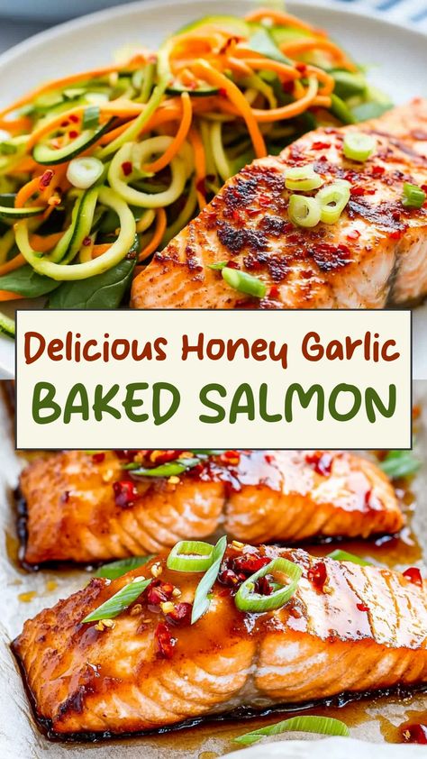 Indulge in a truly satisfying meal with this flavorful Honey Garlic Baked Salmon recipe. The perfect combination of sweet and savory, this dish is sure to impress your taste buds. The tender salmon is marinated in a delightful blend of honey and garlic, creating a sticky glaze that caramelizes beautifully as it bakes. Whether you're looking for a quick weeknight dinner or an impressive entrée for guests, this dish is easy to make and full of delicious flavor. Baked Salmon Easy Recipe, Easy Baked Salmon Simple, Maple Crusted Salmon, Asian Inspired Salmon, Quick And Easy Dinner Recipes Salmon, Salmon Seasoning Recipe Baked, Seasoning Salmon Baked, Baked Asian Salmon, How To Make Salmon In The Oven