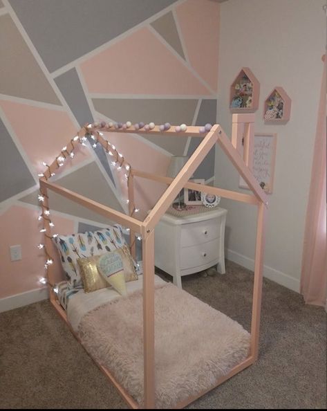 Tent House For Kids, Bed Montessori, Girls Room Paint, Bed For Girls Room, Teepee Bed, Children Bed, Bed Wooden, Pink Girl Room, Hiasan Bilik Tidur