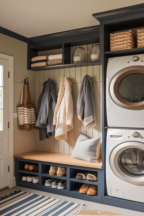 Follow the link for more laundry room and mudroom combo ideas. 🧼🧥 Combine your laundry room with a mudroom to maximize space and functionality. Add built-in benches, hooks for coats, and shelves for shoes. Perfect for keeping your laundry area organized while offering a cozy vibe. 🏡🌿 Laundry Room And Mudroom, Shelves For Shoes, Hooks For Coats, Clean And Organized Home, Shoe Shelves, Laundry Area, Built In Bench, Organized Home, Laundry Room Ideas