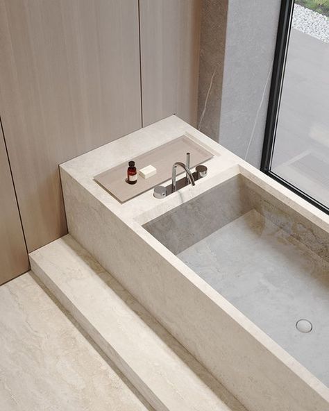 Concrete Bathtub, Bathroom Minimalist, Built In Bathtub, Marble Bathtub, Minimalist Bathroom Design, Interior Boho, Bathtub Design, Bad Design, Bathroom Inspiration Decor