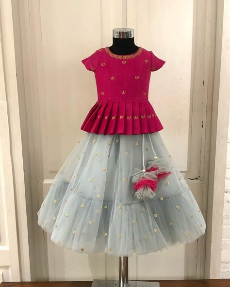 Grey Tulle Skirt, Pink Peplum Top, Kids Ethnic Wear, Kids Wear Girls, Frocks Design, Kids Blouse Designs, Kids Blouse, Kids Frocks Design, Kids Lehenga