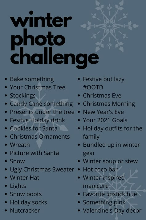 January Picture Ideas, Winter Photo Challenge, Christmas Photo Inspiration, Photo Challenge Ideas, Christmas Photo Challenge, Photo Challenge Instagram, Winter Photography Ideas, Winter Picture Ideas, Photography Challenge Beginners