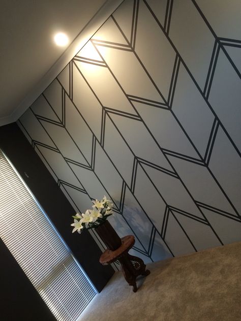 Wall Paint Designs With Tape Pattern, Tape Accent Wall Ideas, Tape On Wall Design, Wall Designs With Tape Pattern Diy, Masking Tape Wall Paint, Wall Design With Tape Pattern, Masking Tape Wall Design, Lines On Wall, Easy Wall Designs With Tape Pattern