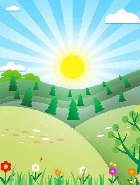 Sun Cartoon Images, Sunny Day Cartoon, Cartoon Sunrise, Sunrise Illustration, Sun Cartoon, Sunrise Drawing, Sunny Images, Sun Pictures, Sunrise Background