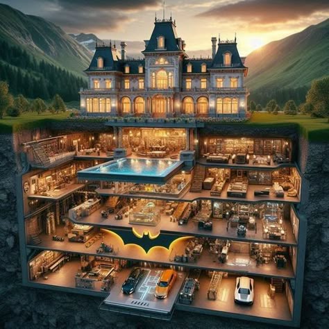 Game Concept Design, Biggest Mansion, Underground Castle, Underground Mansion, Underground Room, Fantasy Mansion, Underground Lab, House Underground, Giant House