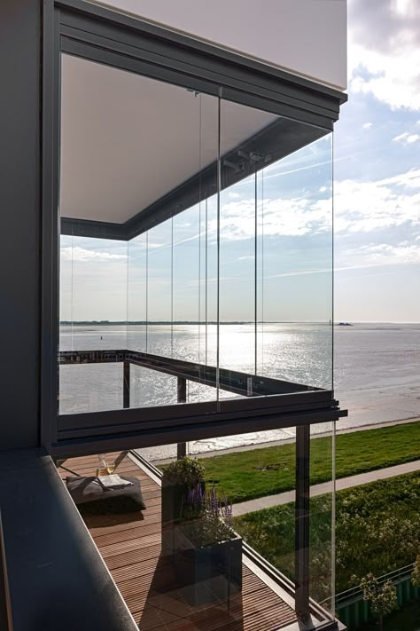 Enclosed Balcony Ideas, Glass Balcony Ideas, Balcony Enclosure, Glass Balcony Railing, Enclosed Balcony, Balcony Glass Design, Condo Balcony, Terrasse Design, Glass Balcony