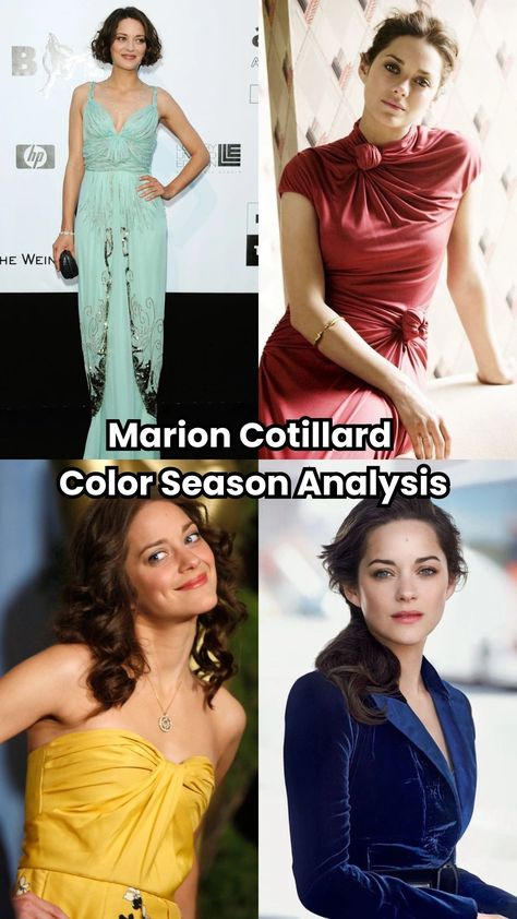 Marion Cotillard color season revealed. Is she a True Summer or True Winter? Find out with Four Seasons Studio's expert analysis. Kate Middleton Color Analysis, Cool Winter Celebrities, True Winter Celebrities, Marion Cotillard Style, True Winter Palette, Color Season Analysis, Color Analysis Winter, True Winter Color Palette, Season Analysis