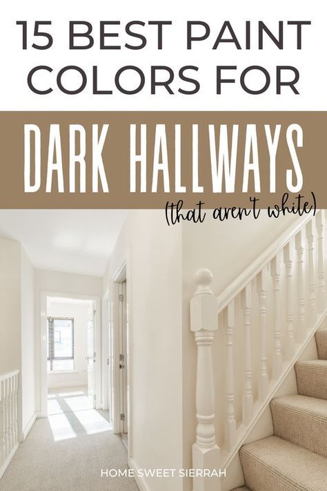 Need ideas for dark hallway paint colors and don't want to use white. This list of interior paint color ideas will brighten any space. Add these to your home color scheme. Paint Color Hallway, Entryway Color Ideas Paint Farmhouse, Hallway Wall And Door Colors, Paint Colours For Dark Hallway, Good Hallway Paint Colors, Colour Ideas For Hallways, Hallway Paint Colours Uk, Painting A Hallway, Long Hallway Paint Colors