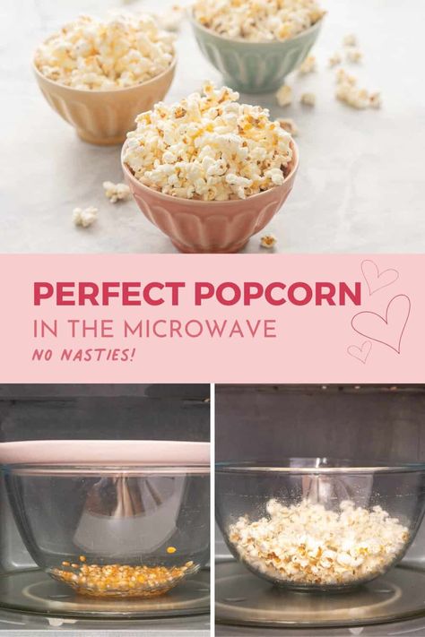 You don't have to buy store bought microwave popcorn packs. Popping popcorn in the microwave is so simple, you can do it yourself with just 2 ingredients and a bowl and plate! Popping Popcorn In Microwave, Microwave Popcorn In A Bowl, Microwave Popcorn In Brown Bag, Popcorn Recipes Microwave, Popcorn In Microwave, Homemade Snack Ideas, Popcorn In The Microwave, Diy Microwave Popcorn, Popcorn Microwave