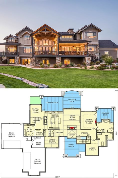 House Plans 2 Story, Retirement House Plans, Robie House, Modern Mountain House, Luxury Floor Plans, Two Story House Plans, Mansion Designs, House Plans Mansion, Mansion Floor Plan