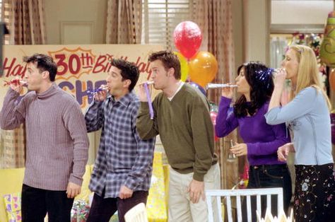 Rachel's 30th Birthday party. Friends Trivia, Friends Reunion, Happy Birthday Friends, Matt Leblanc, David Schwimmer, Friends Cast, Joey Tribbiani, Friends Moments, Monica Geller