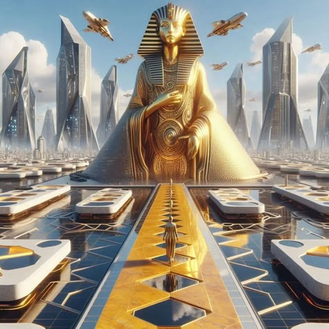 Future Explored | Mighty Ancient Egyptians | Instagram Anime Mansion, Utopian City, Apocalyptic City, Post Apocalyptic City, Flamingo Vector, Star Seed, Art History Lessons, Android Art, Gold City