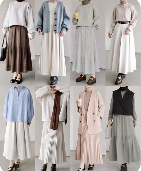 Fashion Inspo Outfits Hijab, Hijab Capsule Wardrobe, Modest Skirt Outfits Muslim, Outfit Kampus Hijab, Muslimah Outfit Ideas, Ootd Kuliah Hijab, Ootd Korean Style Hijab, Outfit Hijab Casual Rok, Outfit Kuliah Hijab