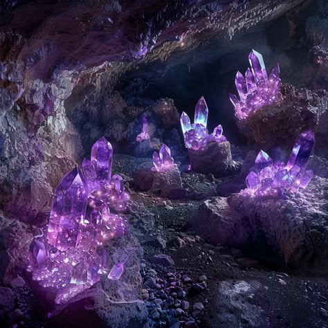 Crystal Magic Aesthetic, Purple Crystal Aesthetic, Purple Crystals Aesthetic, Crystal Cave Aesthetic, Amethyst Crystal Aesthetic, Crystal Concept Art, Cave Crystals, Amethyst Aesthetic, Amethyst Cave