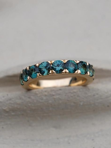 Big Peacock Band  | Nangi Fine Jewelry Safire Ring, Safire Rings, Ring Board, Blue Green Sapphires, Half Eternity Ring, Ring With Diamond, Eternity Band Ring, Green Sapphire, Fancy Jewelry