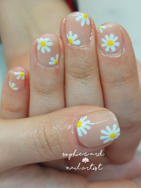 Daisy Nail Art, Daisy Nails, Really Cute Nails, Cute Nail Designs, Flower Nails, Nail Artist, Short Nails, Cute Nails, Acrylic Nails