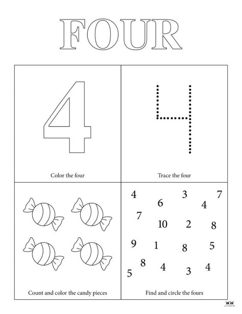 Choose from fifteen unique Number 4 tracing worksheets to help your young learner master this number. Print from home. 100% FREE! 4 Worksheets Preschool, Number 4 Crafts For Preschoolers, Number 4 Activities For Preschool, Number 4 Craft, Number 4 Worksheets For Preschool, 3k Activities, Number 4 Worksheet, Free Printable Alphabet Worksheets, Preschool Numbers