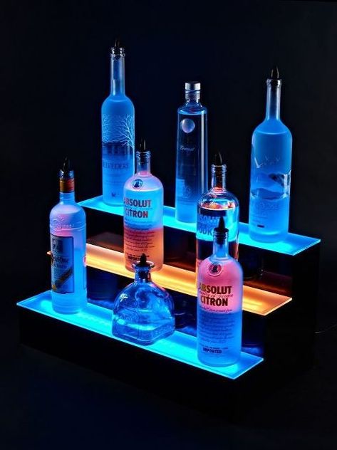 Hometalk Drink Shelf, Liquor Shelf, Whiskey Room, Liquor Bar, Bar Shelves, Commercial Bar, Bar Shelf, Floating Lights, Bar Displays