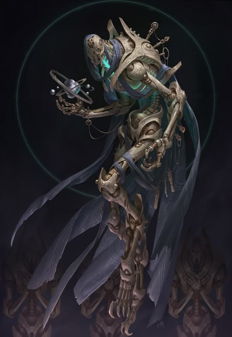 ArtStation - The Council Of Archmage NO.3 -Lead of Soulbinders Ancient Robot Concept Art, Dnd Machine Monster, Techno Magic Concept Art, Steampunk Villian, Machine God Concept Art, Clockwork Monster, Steampunk Monster, Monsters Rpg, Dnd Monsters