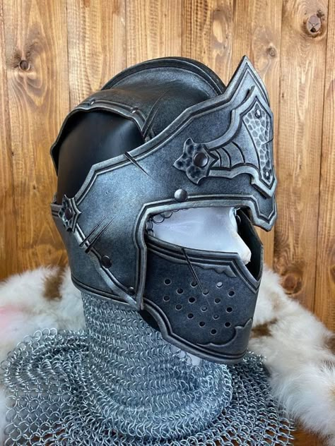 Temple Knights, Leather Helmet, Helmet Concept, Medieval Helmets, Helmet Armor, Warrior Helmet, Leather Bracers, Knights Helmet, Cosplay Armor