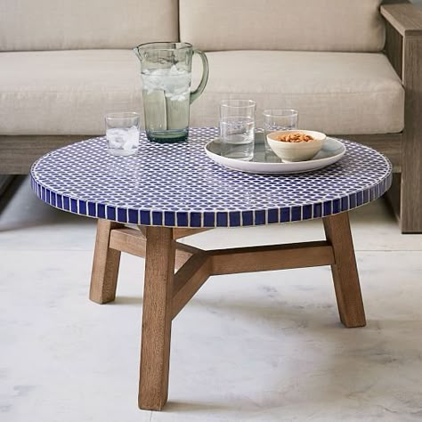 Mosaic Tiled Coffee Table - Blue Penny Tiled Table Top, Mosaic Patio Table, Tiled Table, Round Patio Table, Tile Tables, Mosaic Coffee Table, Tiled Coffee Table, Tile Table, Mosaic Table