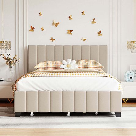 Simple Bed Designs, Upholstered Storage Bed, Tufted Upholstered Headboard, Velvet Upholstered Bed, Queen Platform Bed, Cama Queen, Simple Bed, Beds And Headboards, Wood Platform Bed