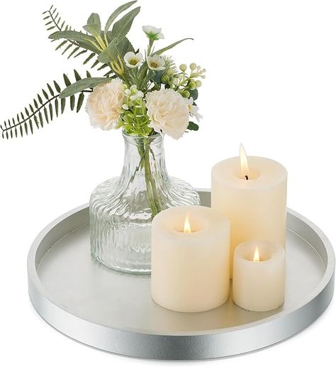 Hanobe Candle Plate Holder Tray: Champagne Sliver Round Wood Candle Plate Decorative Centerpiece Small Tealight Pillar Trays for Living Room Dining Coffee Table Home Decor : Amazon.ca: Home Wood Candle Tray, Pretty Candle Holders, Round Wood Tray, Wood Centerpiece, Candle Holder Tray, Round Candle, Farmhouse Centerpiece, Wood Centerpieces, Unique Candle Holders