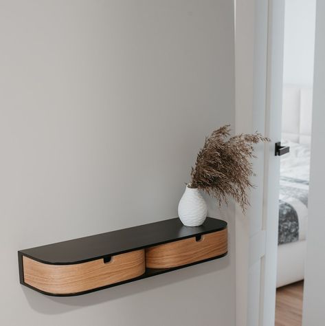 Entryway Retro Floating Console, Modern Floating Wooden Bedside Table Shelf Drawer, Mounted Wall Nightstand - Etsy UK Wall Nightstand, Floating Bedside Shelf, Bedside Table Shelf, Console Modern, Wall Shelf With Drawer, Floating Console, Japandi Furniture, Floating Shelf With Drawer, Wardrobe Wall