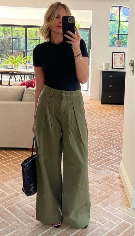 27 OLIVE GREEN PANT OUTFIT IDEAS FOR WOMEN OVER 50 - valemoods Olive Green Pant Outfit, Olive Green Trousers Outfit, Olive Trousers Outfit, Green Pant Outfit, Green Wide Leg Pants Outfit, Pant Outfit Ideas, Green Trousers Outfit, Olive Pants Outfit, Olive Green Pants Outfit