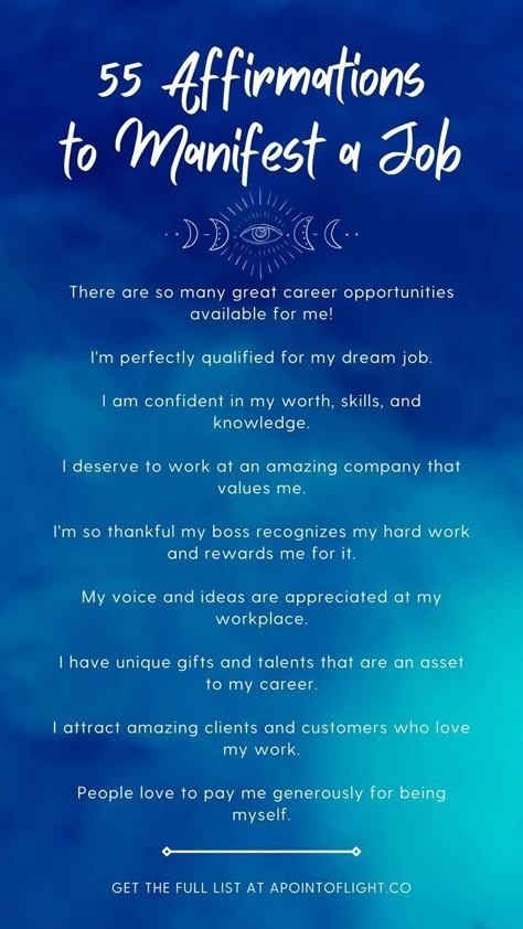 Are you ready to manifest the perfect job for you? Check out 55 positive affirmations for manifesting a job and get a step by step guide on how to attract the career of your dreams with the law of attraction! Career Affirmations, Money Prayer, Become Wealthy, Spiritual Manifestation, Lost My Job, Wealth Affirmations, Manifestation Law Of Attraction, Positive Self Affirmations, Money Affirmations