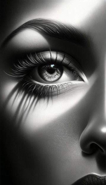 Photo striking monochromatic eye artwork | Premium Photo #Freepik #photo Eye Artwork, Heaven Tattoos, Popular Artwork, Girl Face Tattoo, Eyeball Art, Eye Close Up, Life Drawing Reference, Eye Illustration, Dark Portrait