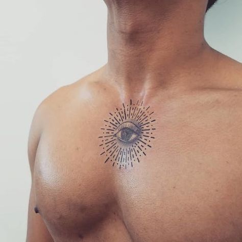 Small Upper Chest Tattoo, Chest Middle Tattoo Men, Tattoo In Chest Men, Tattoo Ideas For Men On Chest, Circle Chest Tattoo, Small Tattoos For Guys Chest, Small Middle Chest Tattoo Men, Men’s Sternum Tattoo, Small Men’s Chest Tattoo