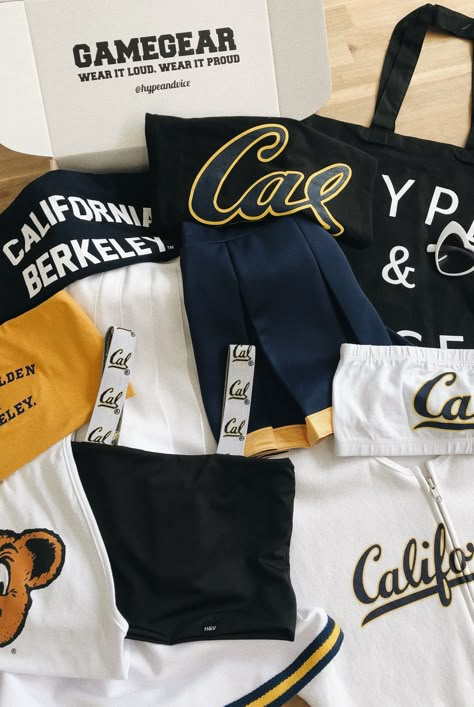 Cal Berkeley's favorite college apparel!! University Of Berkeley, Cute College Apparel, Berkley University Aesthetic, College Merch Aesthetic, Berkeley University Aesthetic, American College Aesthetic, College Acceptance Aesthetic, College Athlete Aesthetic, Uc Berkeley Aesthetic