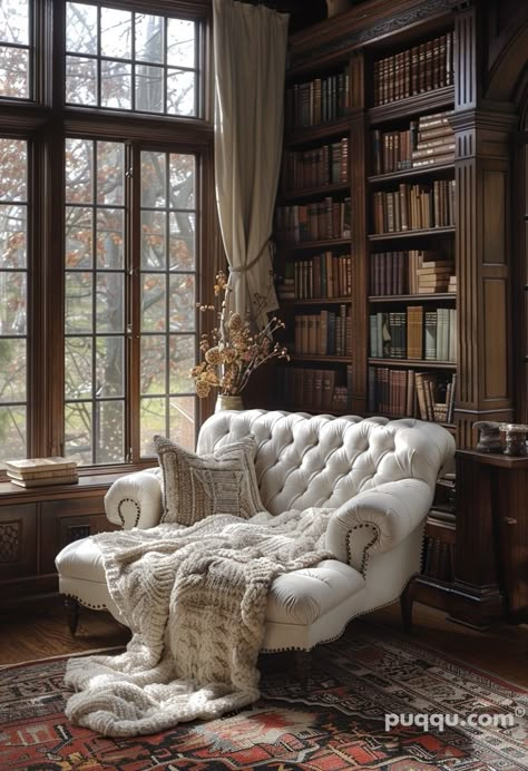 Dream Home Library, Cozy Home Library, Home Library Rooms, Dream Library, Deco Studio, Home Library Design, Casa Vintage, Home Libraries, Library Design