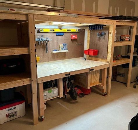 Built In Vacuum, Mobile Garage, Garage Workbench Plans, Garage Workshop Layout, Diy Garage Work Bench, Garage Storage Inspiration, Diy Garage Storage Cabinets, Garage Mudroom, Diy Storage Shelves