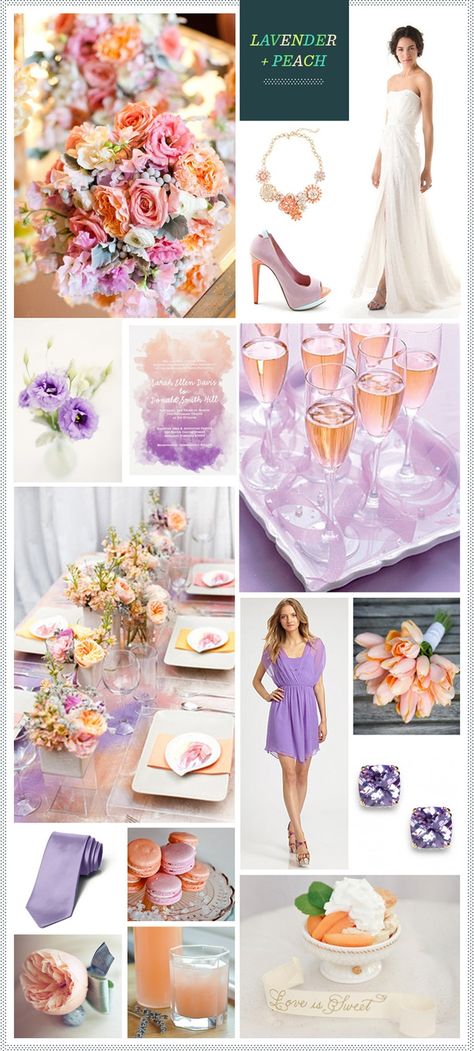 peach with touches of lavender - LOVE this color scheme! #NewportWedding #BostonWedding Tangled Wedding, Color Durazno, Wedding Color Combos, Lilac Wedding, Wedding Theme Colors, Wedding Inspiration Board, Theme Color, Peach Wedding, Lavender Wedding